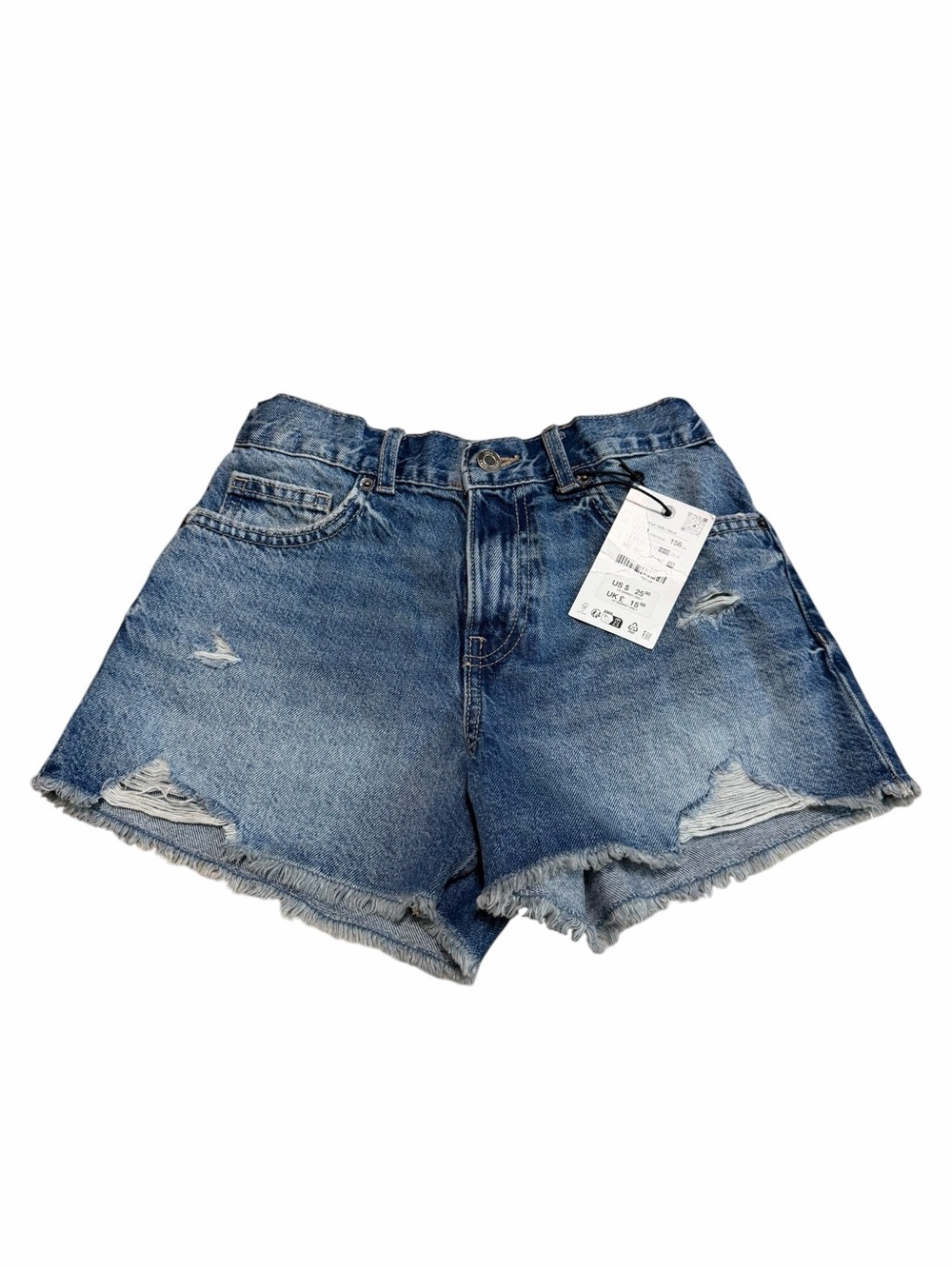 NWT Zara Girls Cutoff Denim Basic Shorts | Medium Wash | Size 12-13